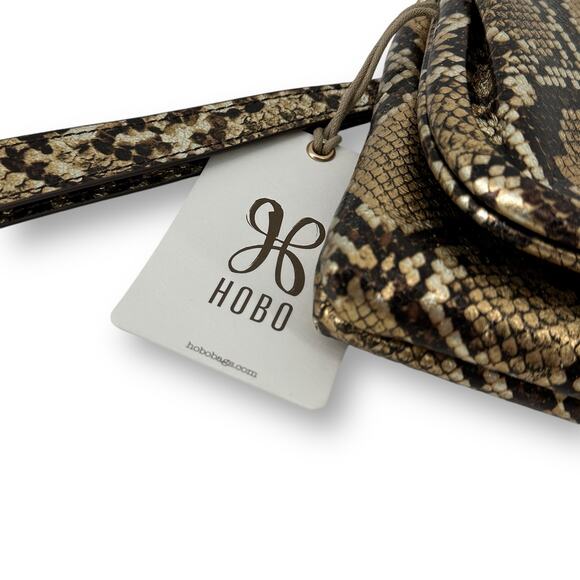 Hobo International Lauren Wristlet Gold Snake Skin Print Leather Frame Closure - Picture 6 of 7